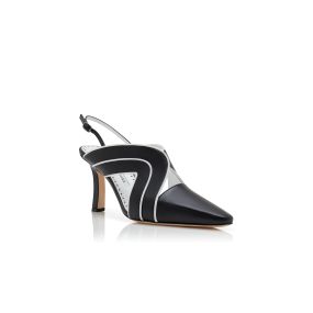 IOLLAS | Black and White Nappa Leather Slingback Pumps