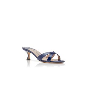 CALLAMU | Blue Patent Leather Open Toe Mules | Manolo Blahnik