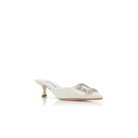【MANOLO BLAHNIK】MAYSALE JEWEL 50 Crystal Buckle Mules MAYSALE JEWEL | Black Crepe De Chine Crystal Buckle Mules