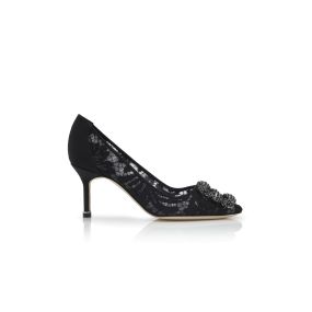 MANOLO BLAHNIK HANGISI LACE 70レースジュエルバックルパンプス HANGISI LACE 70 | Black Lace Jewel Buckle Pumps | Manolo Blahnik