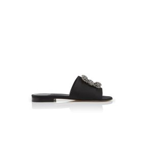 MARTAMOD | Black Satin Jewel Buckled Sliders | Manolo Blahnik