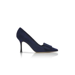 MAYSALEPUMP 90 | Navy Blue Suede Buckle Detail Pumps