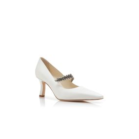 MAJIKA | White Satin Jewel Embellished Pumps | Manolo Blahnik
