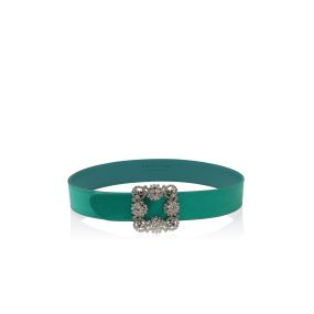 HANGISI BELT | Green Satin Crystal Buckled Belt | Manolo Blahnik