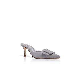 【Manolo Blahnik】 Maysaleスエードフラット MAYSALE 70 | Grey Suede Buckle Detail Mules | Manolo Blahnik