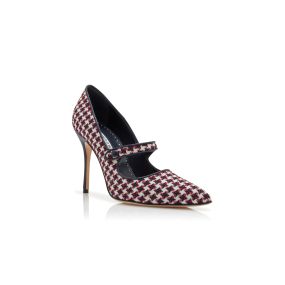 完売Manolo blahnik CAMPARINEWメリージェーン38.5 CAMPARINEW | Black Wool Dogtooth Mary Jane Pumps | Manolo