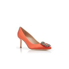 HANGISI 70 Orange Satin Jewel Buckle Pumps Manolo Blahnik