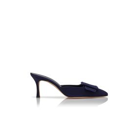 MAYSALE 70 | Navy Blue Suede Buckle Detail Mules | Manolo