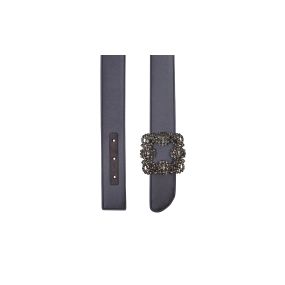 HANGISI BELT | Blue-Grey Satin Crystal Buckled Belt | Manolo