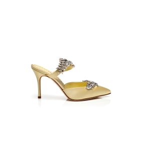 LURUM | Pale Yellow Satin Crystal Embellished Mules | Manolo
