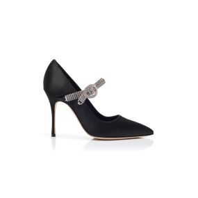 HAMEDI | Black Satin Jewel Embellished Pumps | Manolo Blahnik