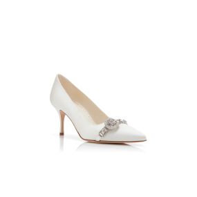 ASAPUMP | White Satin Jewel Embellished Pumps | Manolo Blahnik
