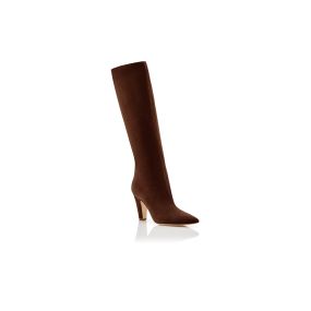 Designer Brown Suede Knee High Boots - Thumbnail Upsell