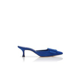 MAYSALE | Beige Suede Kitten Heel Mules | Manolo Blahnik