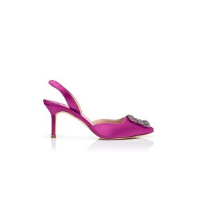 HANGISLI | Pink Satin Jewel Buckle Slingback Pumps | Manolo