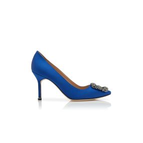 HANGISI 90 Blue Satin Jewel Buckle Pumps Manolo Blahnik