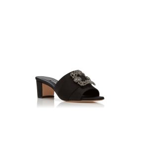 サンダル・ミュール MANOLO BLAHNIK Black Satin Clorette Mules MANOLO BLAHNIK Clorettenu 70 bead-embellished satin sandals