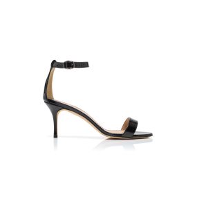【美品】MANOLO BLAHNIK Chaos ストラップレザーサンダル 黒 CHAOS | Turquoise Patent Leather Ankle Strap Sandals