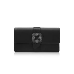 CAPRI | Black Satin Jewel Buckle Clutch | Manolo Blahnik