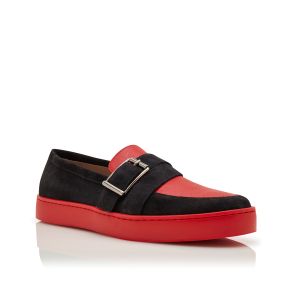 OLIVER | Men's Red and Black Suede Slip-On Loafers | Manolo
