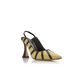MANOLO BLAHNIK 42418530015 関税送料込 HODOUBY | Yellow and Black Linen Slingback Pumps | Manolo