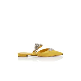 LURUMFLAT | Yellow Satin Crystal Embellished Flat Mules