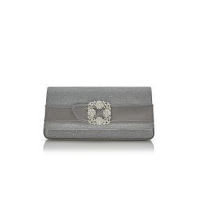 【MANOLO BLAHNIK】グリッタージュエルバックルクラッチ GOTHISI GLITTER | Silver Glitter Jewel Buckle Clutch