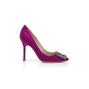 HANGISI Fuchsia Satin Jewel Buckle Pumps Manolo Blahnik