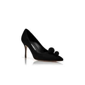【送料&関税込】Manolo Blahnik Black Suede Giboa Pumps PIERA | Black Suede Pom Pom Detail Pumps | Manolo Blahnik