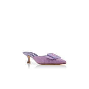 MAYSALEBI | Purple Raffia Buckle Detail Mules | Manolo Blahnik