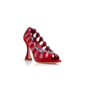 AZIZ | Red and Blue Suede Scalloped Pumps | Manolo Blahnik