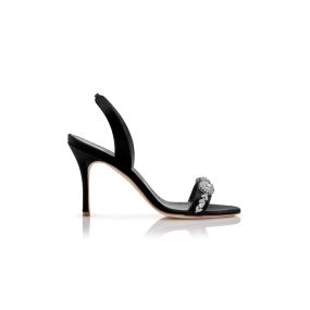 LAMISAN | Black Satin Embellished Slingback Sandals | Manolo