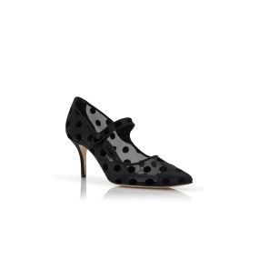 【MANOLO BLAHNIK】Hamedi Pumps BLACK CAMPARIMESH | Black Mesh Polka Dot Pointed Toe Pumps