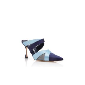 OYOUNAK | Blue Satin Crossover Mules | Manolo Blahnik