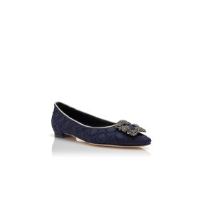 【MANOLO BLAHNIK】HANGISIFLAT GLITTER パンプス10mm HANGISIFLAT GLITTER | Silver Glitter Fabric Jewel Buckle