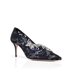 MANOLO BLAHNIK ブラックレースミュール Manolo Blahnik | Camparimu jewel 70 black satin mules