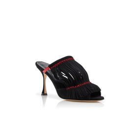 Designer Red Suede Fringe Detail Mules  - Thumbnail Upsell