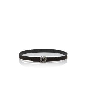 HANGISI BELT MINI | Black Satin Crystal Buckled Belt