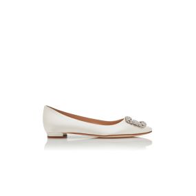 HANGISIFLAT | Light Cream Satin Jewel Buckle Flat Pumps