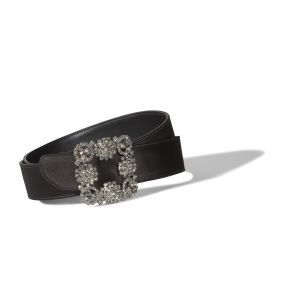 HANGISI BELT | Black Satin Crystal Buckled Belt | Manolo Blahnik