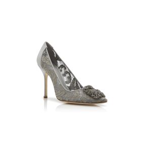 HANGISI LACE | Grey Lace Jewel Buckle Pumps | Manolo Blahnik