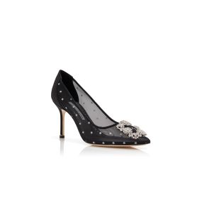HANGISI 90 | Black and White Mesh Jewel Buckle Pumps