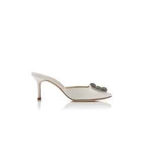【MANOLO BLAHNIK】HANGISIMU ハンジシム ミュール エレガント HANGISIMU | Light Beige Satin Jewel Buckle Mules | Manolo
