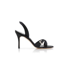 RAMISLI | Black Satin Slingback Sandals | Manolo Blahnik