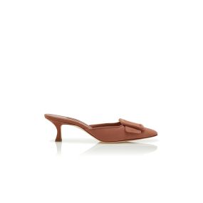 MAYSALE | Brown Suede Buckle Detail Mules | Manolo Blahnik