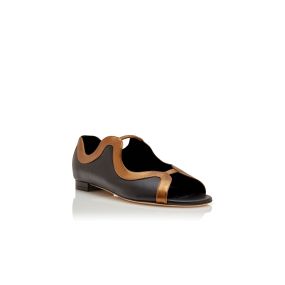 CHILKI | Black and Bronze Nappa Leather Flat Sandals