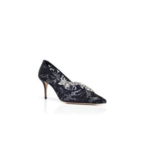 Manolo Blahnik ブラックミュール38 Manolo Blahnik Black Crystal Flower Heels IT 38 – By Mae