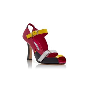 FUNCAS | Black and Pink Patent Leather Slingback Sandals