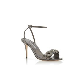ALVISA | Graphite Nappa Leather Embellished Sandals | Manolo