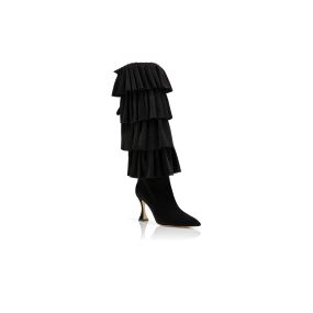 Black fringe knee high boots top